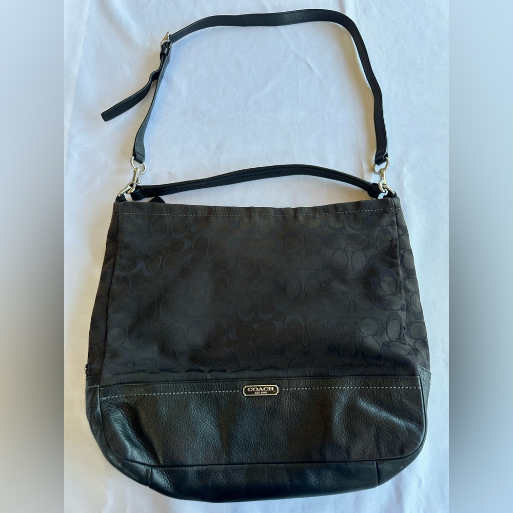Coach Black Signature Canvas and Leather Shoulder Bag